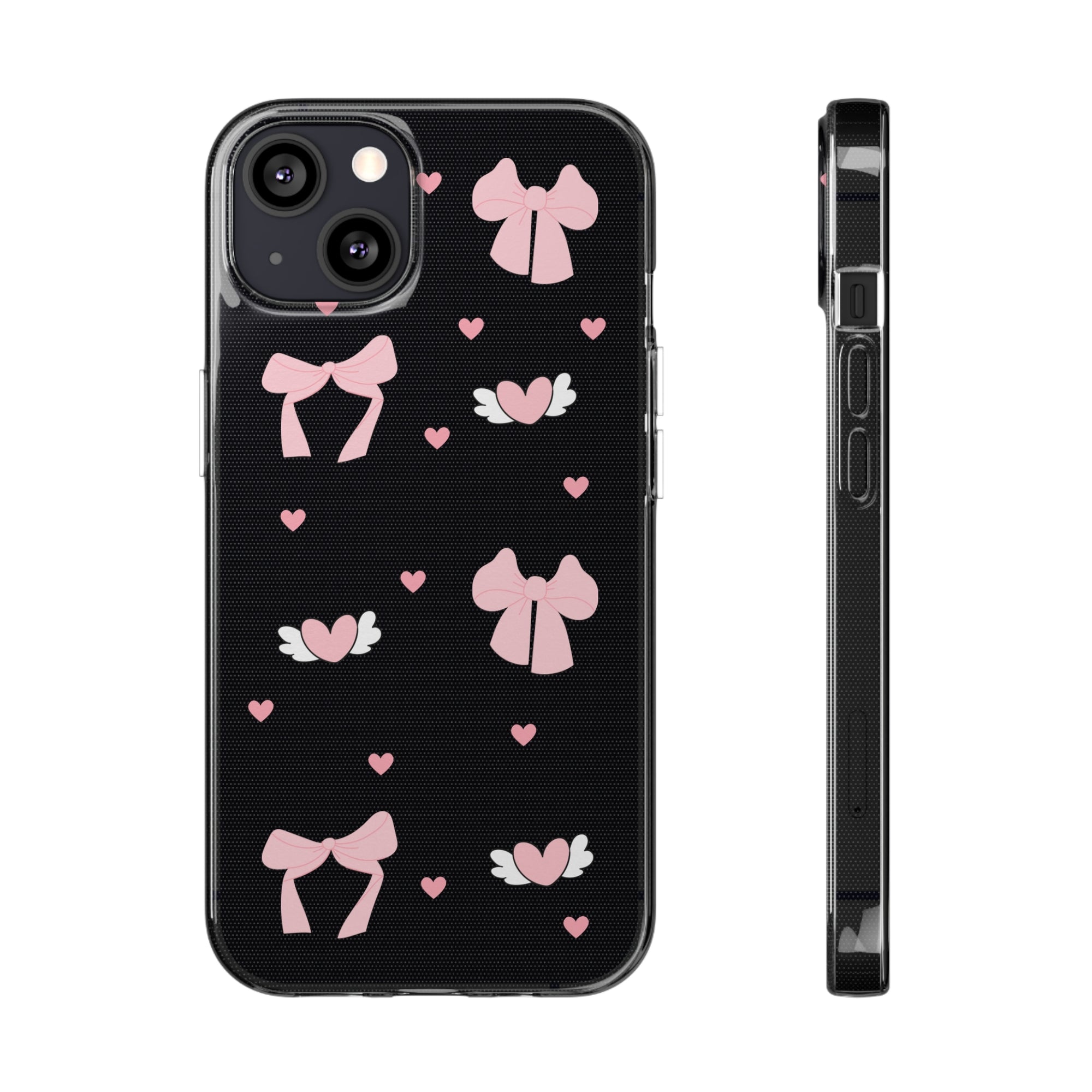Cute Pink Bow Soft Phone Case | Stylish Heart & Wing Design