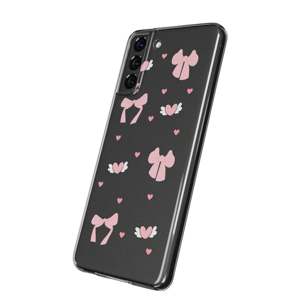 Cute Pink Bow Soft Phone Case | Stylish Heart & Wing Design