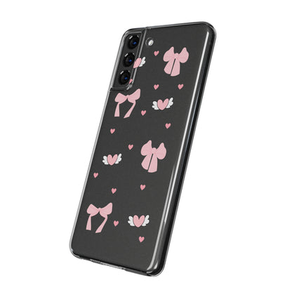 Cute Pink Bow Soft Phone Case | Stylish Heart & Wing Design