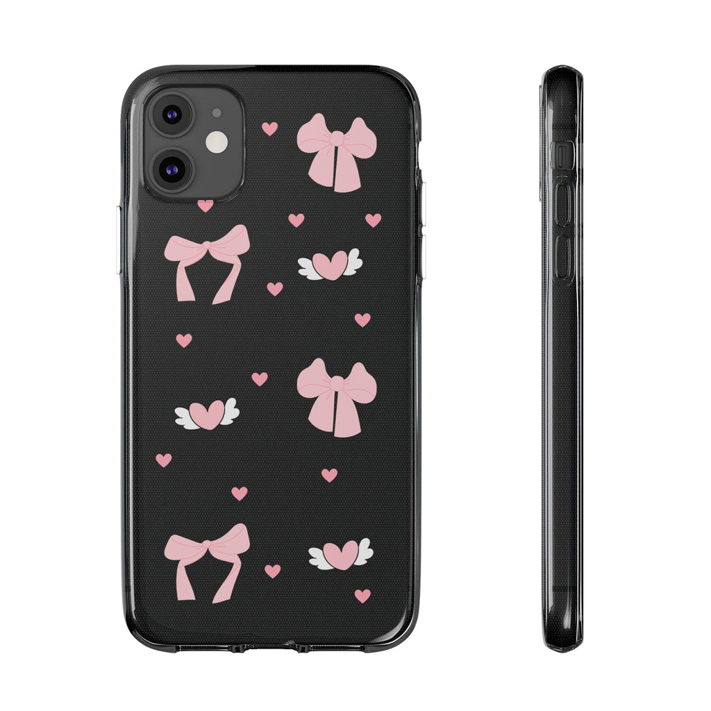 Cute Pink Bow Soft Phone Case | Stylish Heart & Wing Design