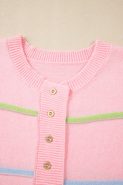 Rainbow Stripes Baggy Henley Sweater Daisie Boutique