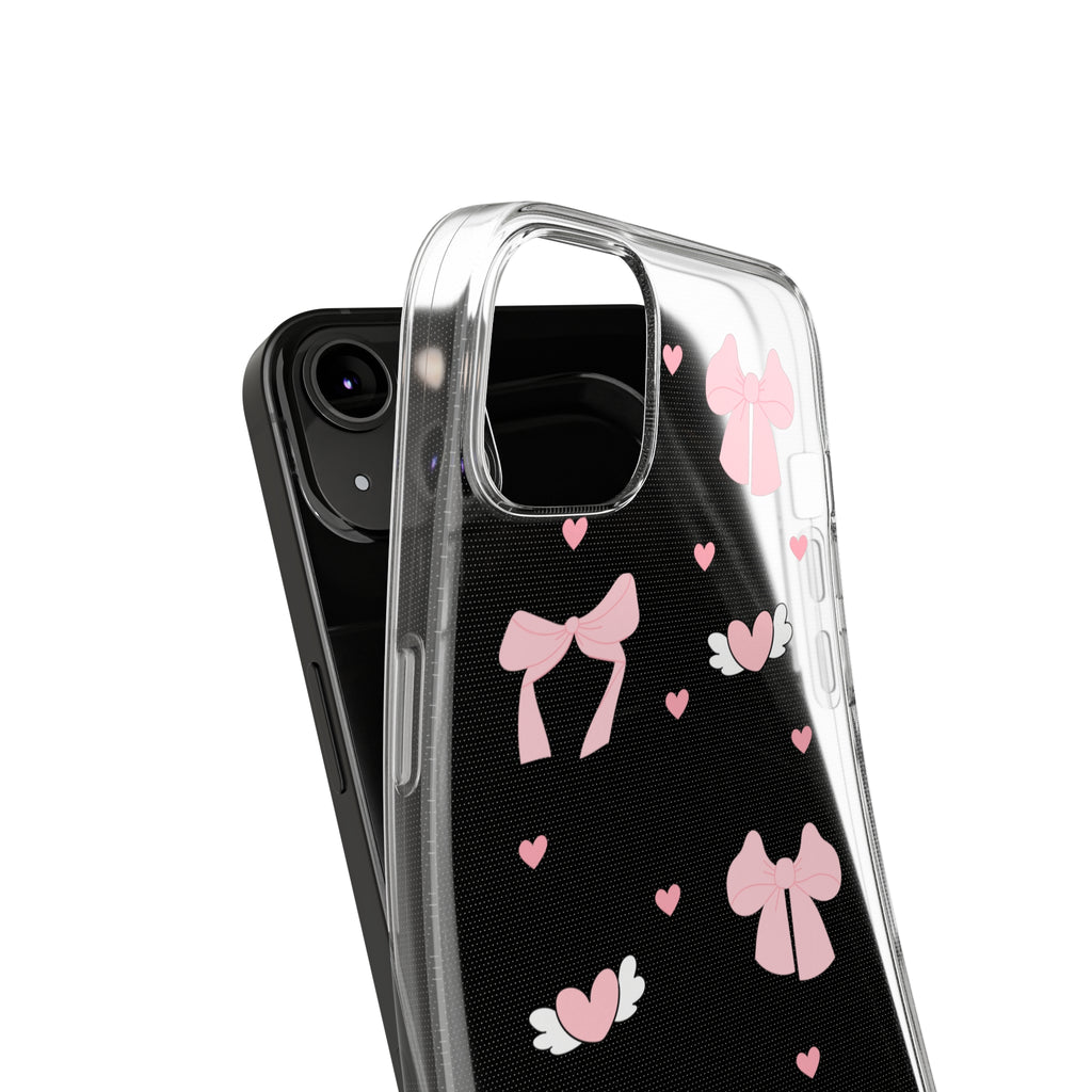 Cute Pink Bow Soft Phone Case | Stylish Heart & Wing Design
