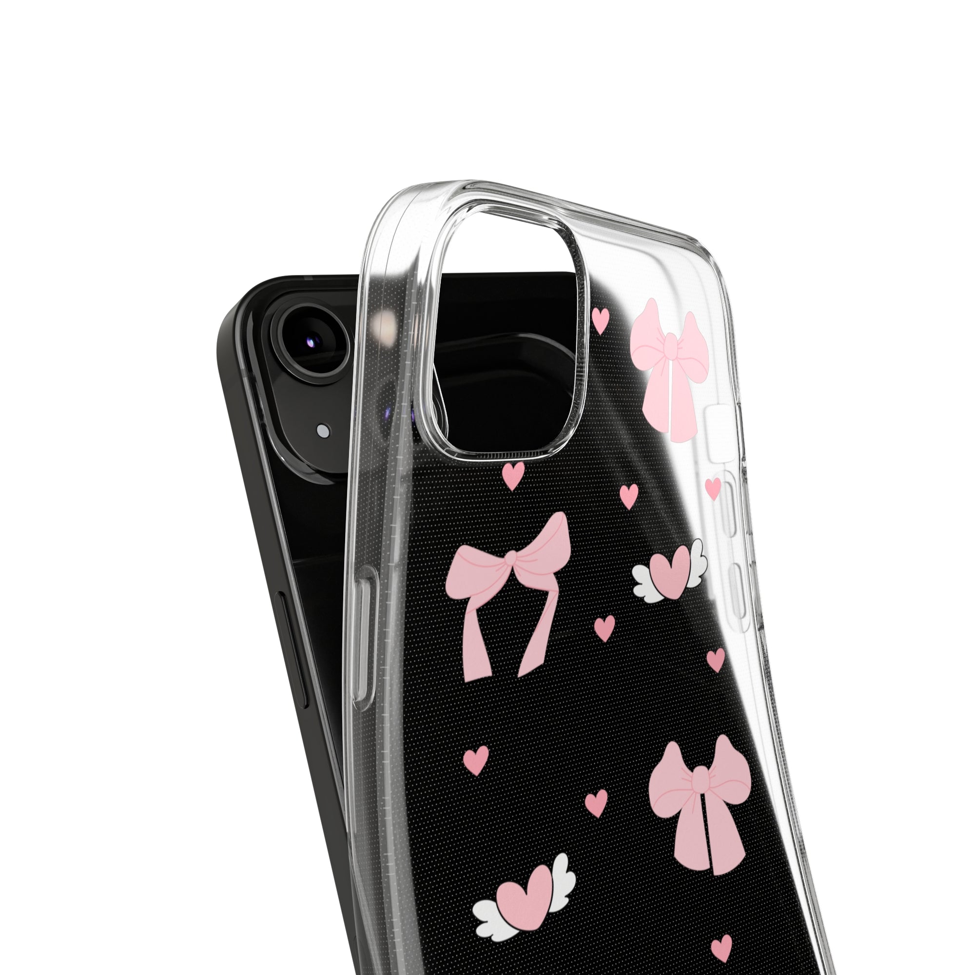 Cute Pink Bow Soft Phone Case | Stylish Heart & Wing Design
