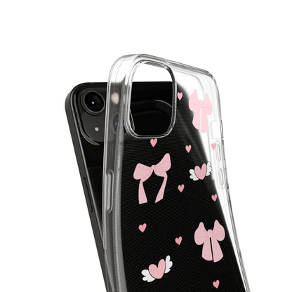 Cute Pink Bow Soft Phone Case | Stylish Heart & Wing Design