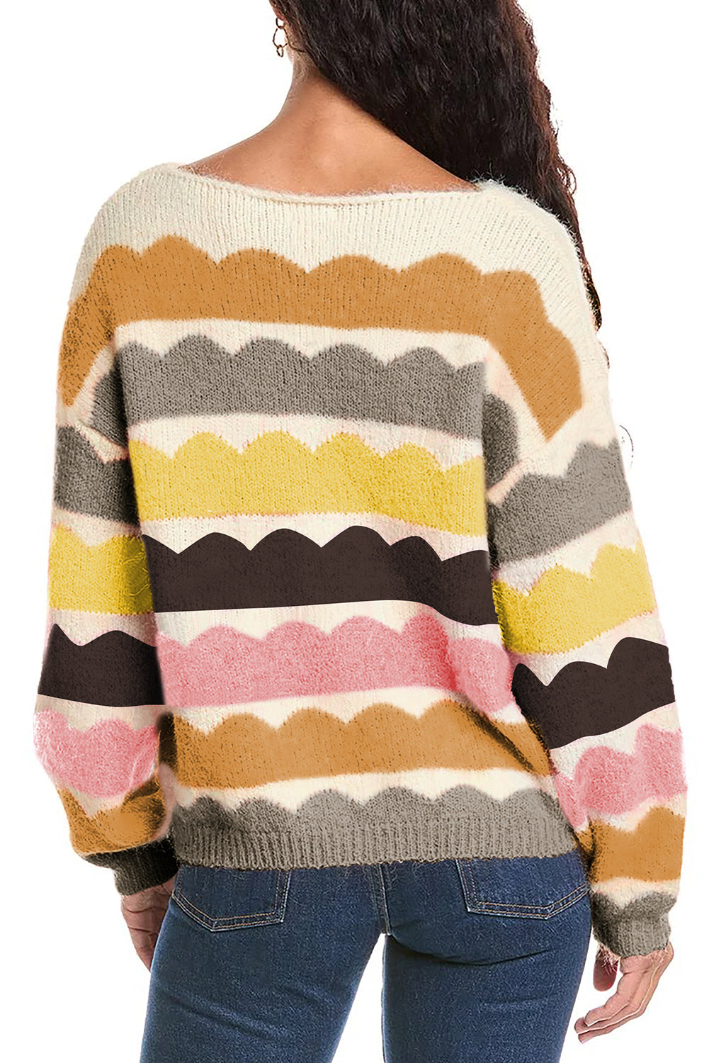 Wave Striped Balloon Sleeve Multicolored Sweater Daisie Boutique