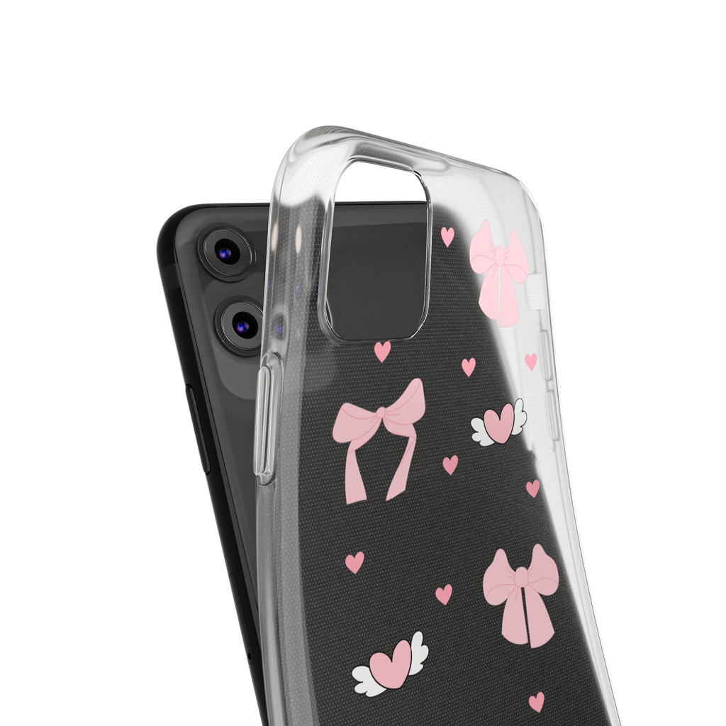 Cute Pink Bow Soft Phone Case | Stylish Heart & Wing Design