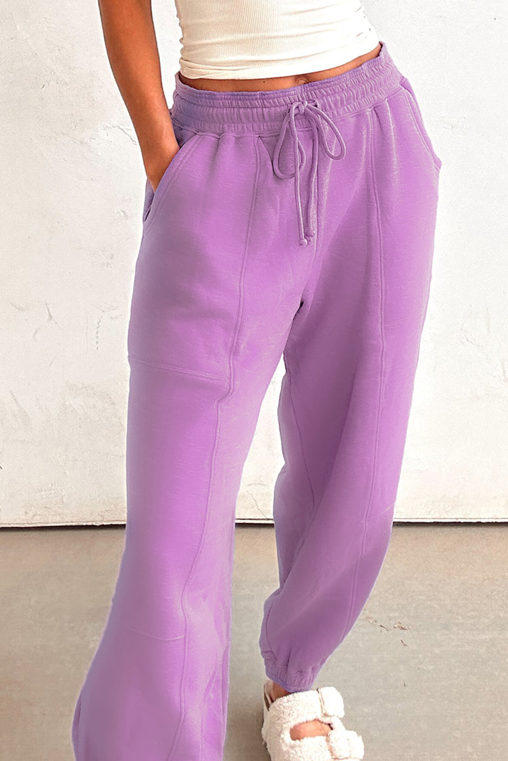 Drawstring Waist Patchwork Solid Color Jogger Pants - Lilac Dear-Lover Dropshipping