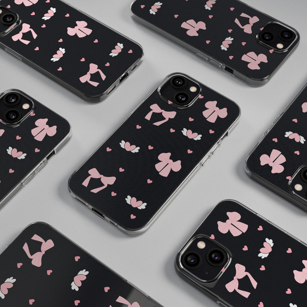 Cute Pink Bow Soft Phone Case | Stylish Heart & Wing Design