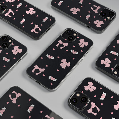 Cute Pink Bow Soft Phone Case | Stylish Heart & Wing Design