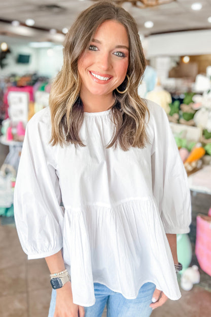 Bow Knot Cutout Back 3/4 Sleeve Blouse - White Daisie Boutique