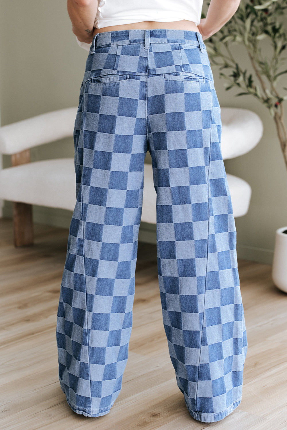 Checkered Denim Wide Leg Jeans Daisie Boutique