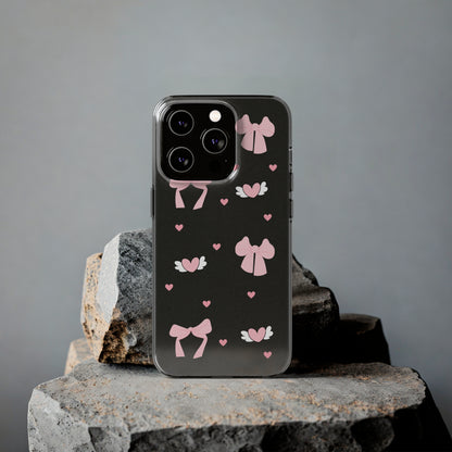 Cute Pink Bow Soft Phone Case | Stylish Heart & Wing Design