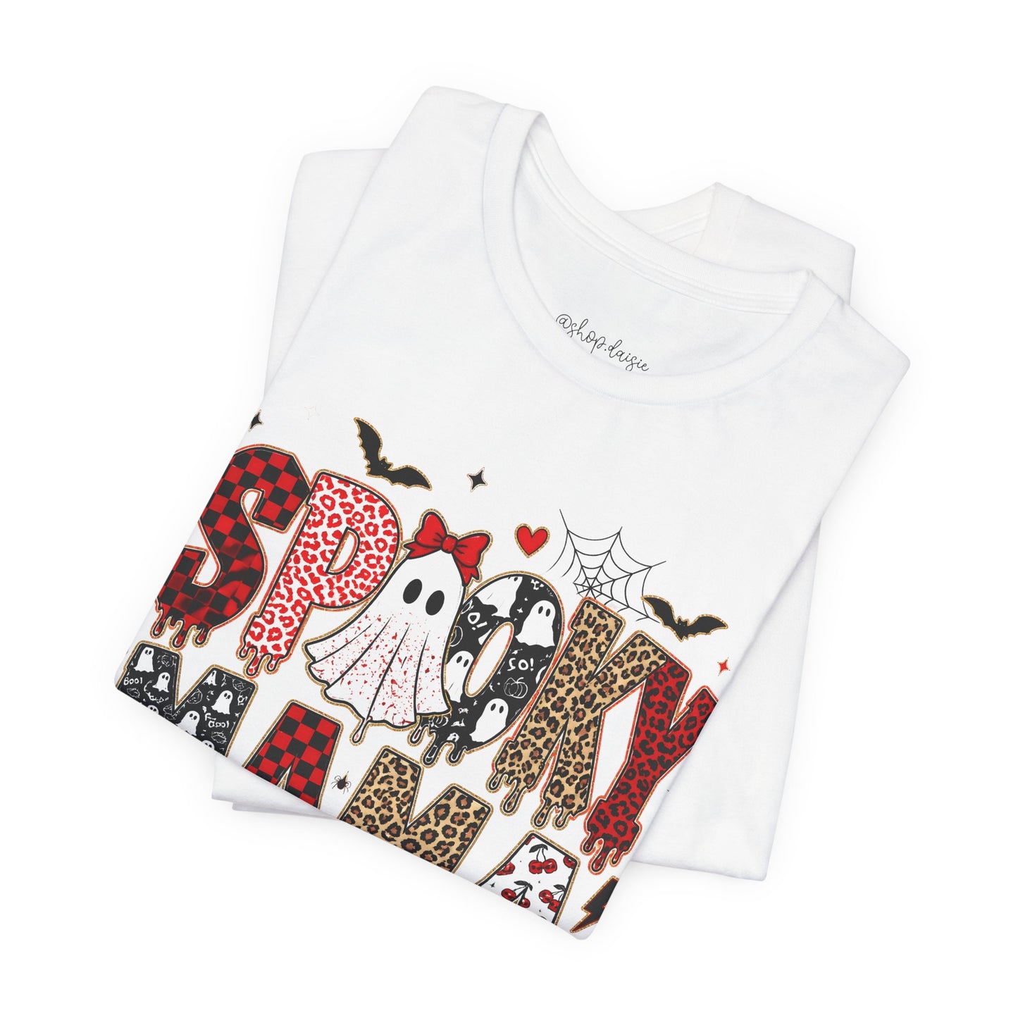Spooky Mama Halloween Tee Leopard Checkered Design