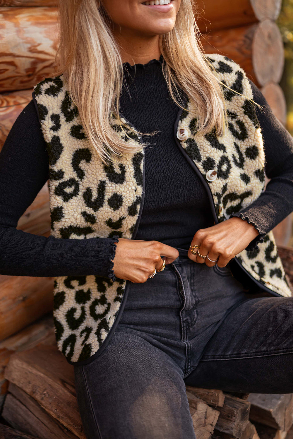 Leopard Print Sherpa Vest Coat