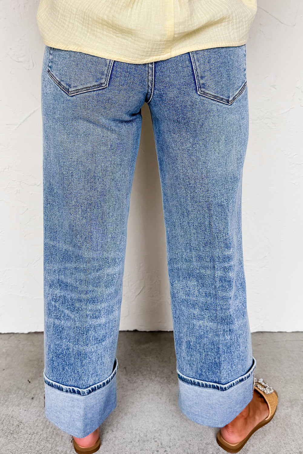 Seam Cuffed Hem Straight High Waist Jeans Daisie Boutique