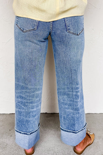Seam Cuffed Hem Straight High Waist Jeans Daisie Boutique