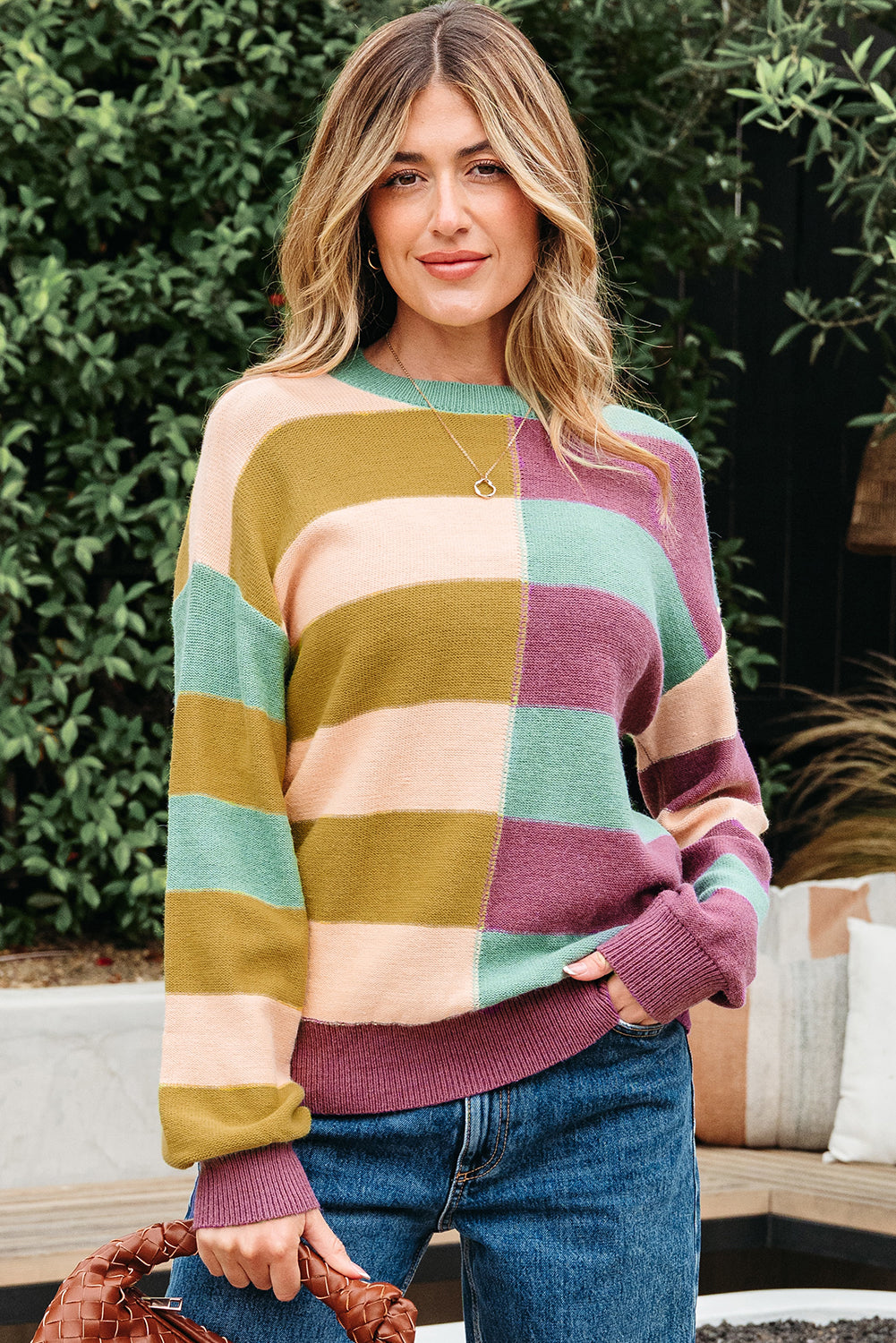Stripe Drop Shoulder Ribbed Edge Casual Sweater Dear-Lover Dropshipping