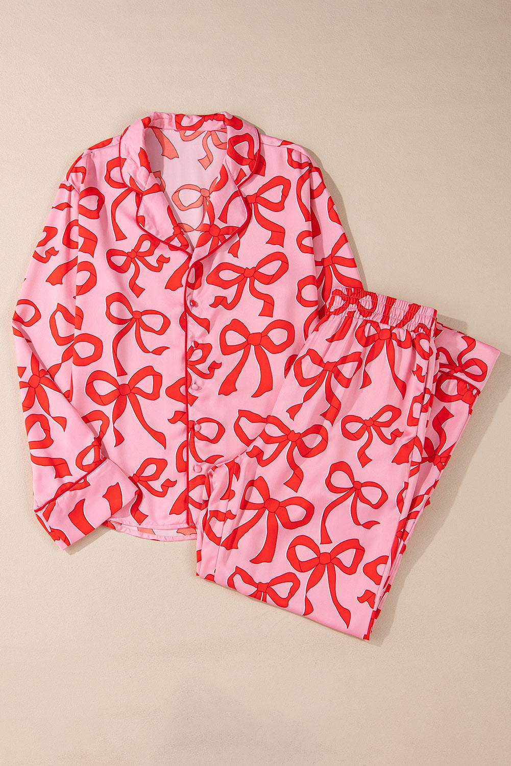 Pink Bow Print Long Sleeve Pajama Set Daisie Boutique