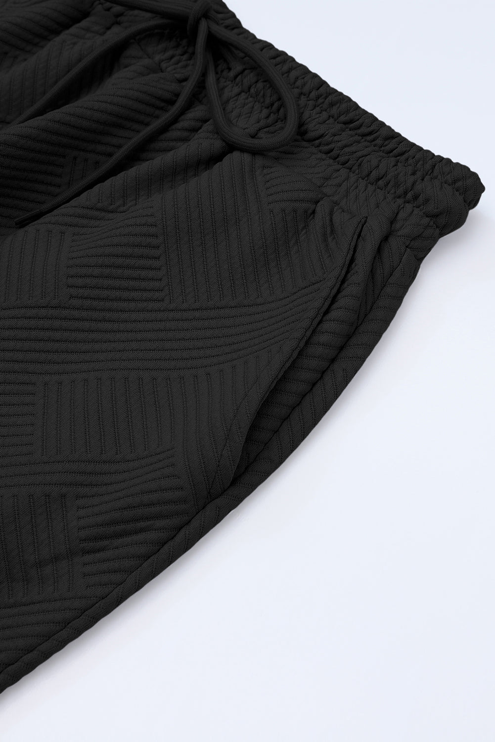 Black Textured Loose Fit T Shirt and Drawstring Pants Set Daisie Boutique