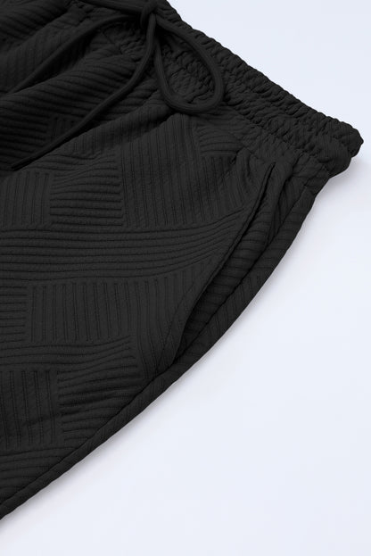 Black Textured Loose Fit T Shirt and Drawstring Pants Set Daisie Boutique