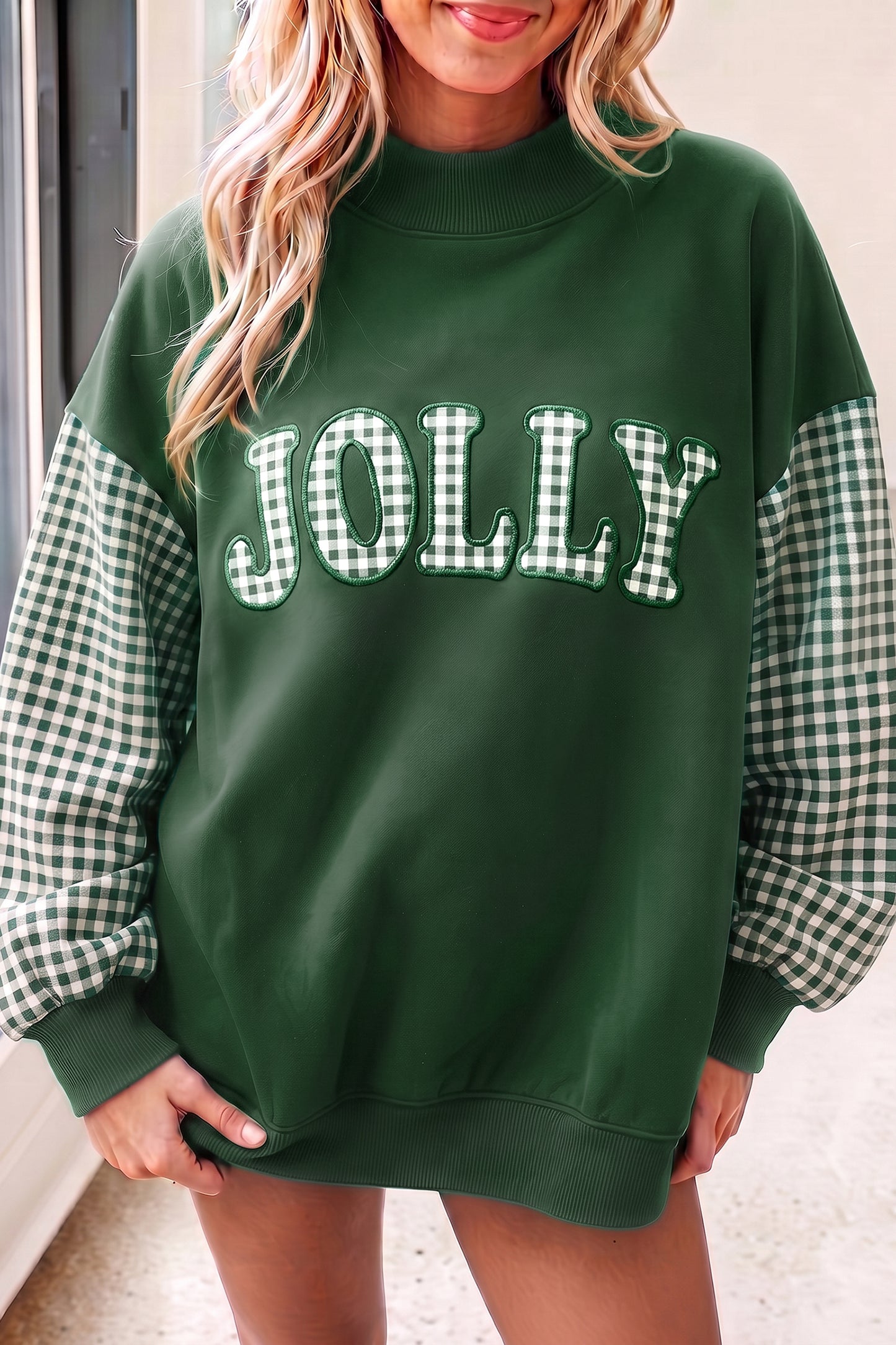 Gingham Oversized Pullover Sweatshirt - Spooky Orange