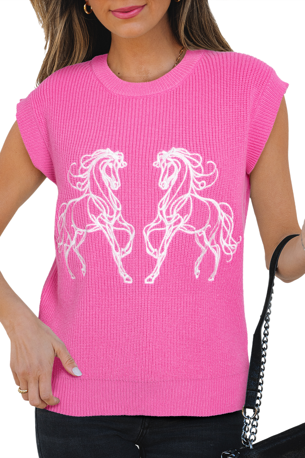 Western Horse Embroidered Round Neck Tee Daisie Boutique