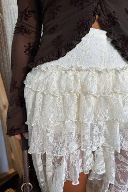 White Sheer Lace Frilly Ruffles High Low Skirt Dear-Lover Dropshipping