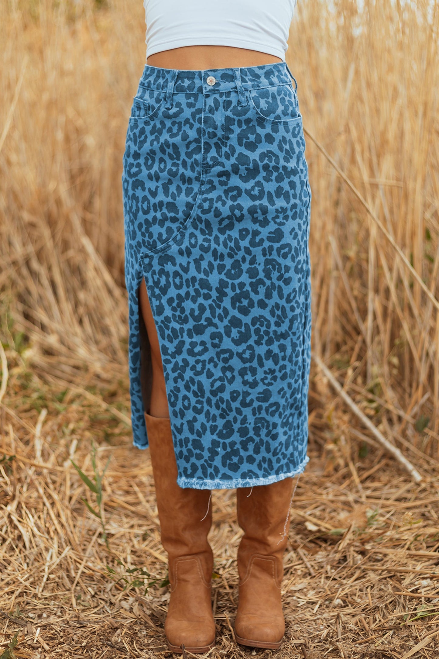 Leopard Denim Midi Skirt Dear-Lover Dropshipping