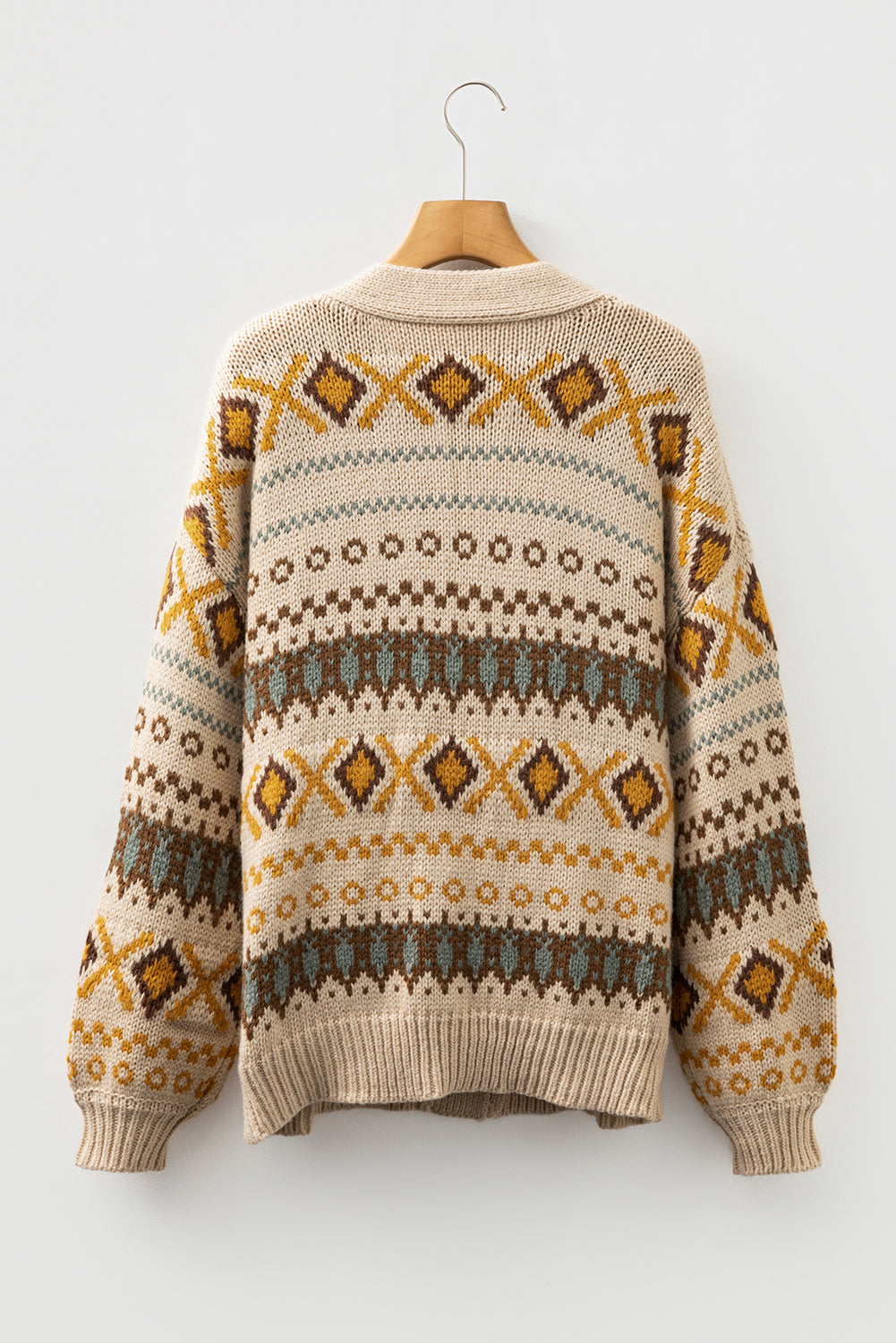 Khaki Patterned Knit Button V Neck Cardigan Sweater Dear-Lover Dropshipping