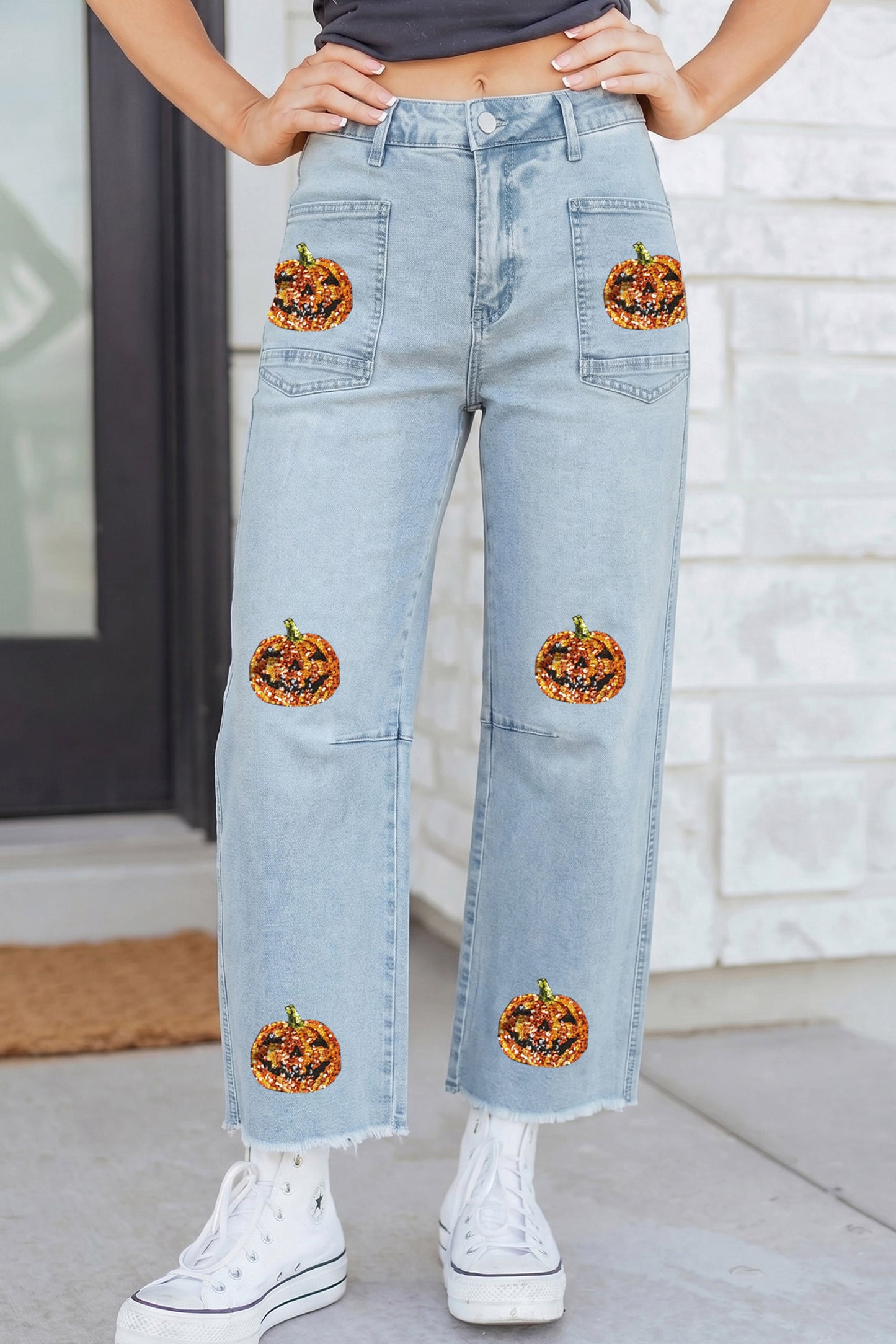 Sequin Pumpkin Patchwork Jeans