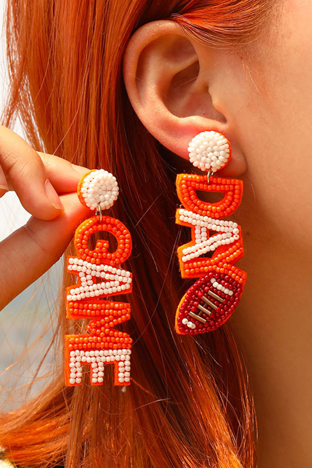 Orange GAME DAY Rugby Beaded Dangle Earrings Daisie Boutique
