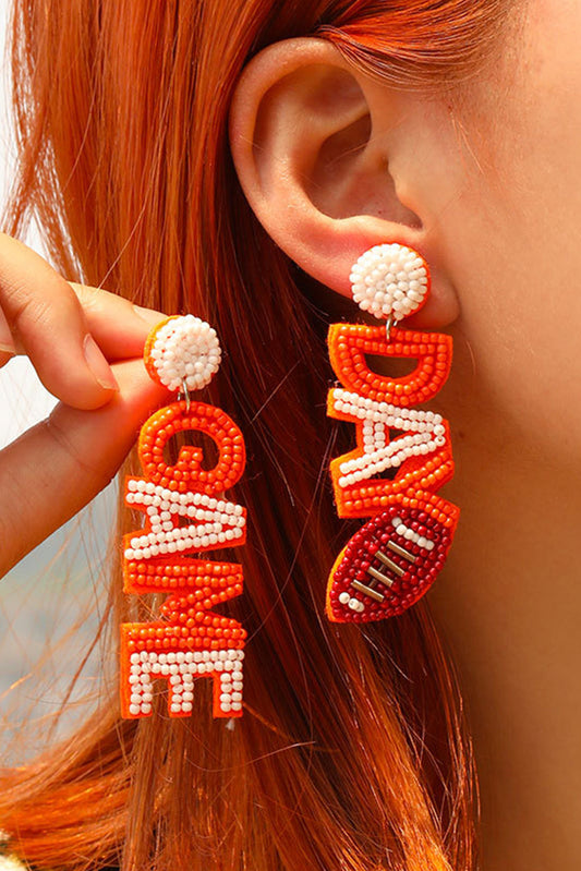 Orange GAME DAY Rugby Beaded Dangle Earrings Daisie Boutique