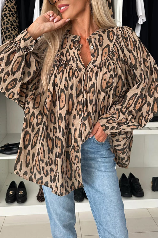 Oversized Leopard Print Balloon Sleeve Casual Shirt Daisie Boutique