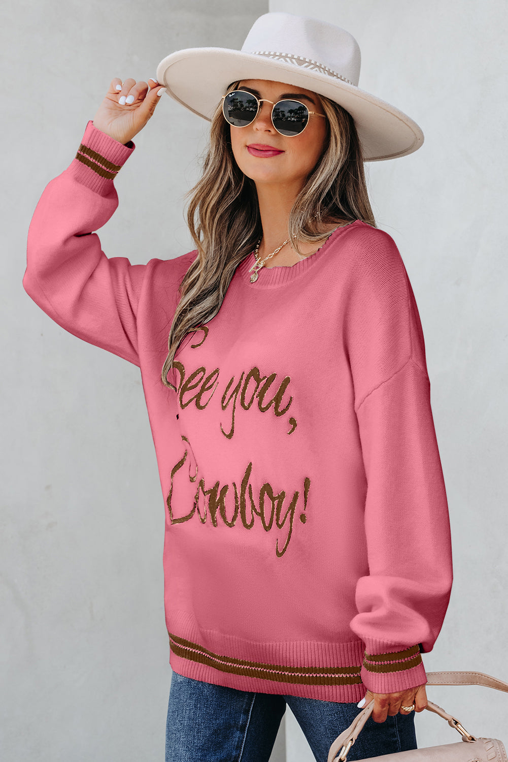 See You Cowboy Embroidered Graphic Sweater Dear-Lover Dropshipping