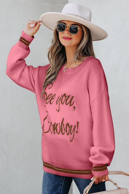 See You Cowboy Embroidered Graphic Sweater Dear-Lover Dropshipping
