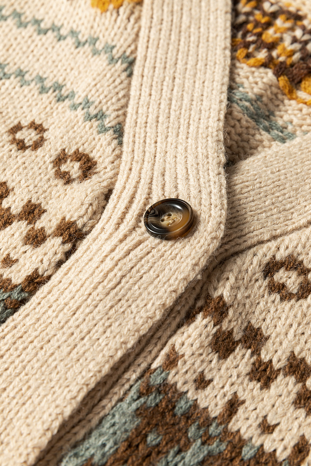 Khaki Patterned Knit Button V Neck Cardigan Sweater Dear-Lover Dropshipping