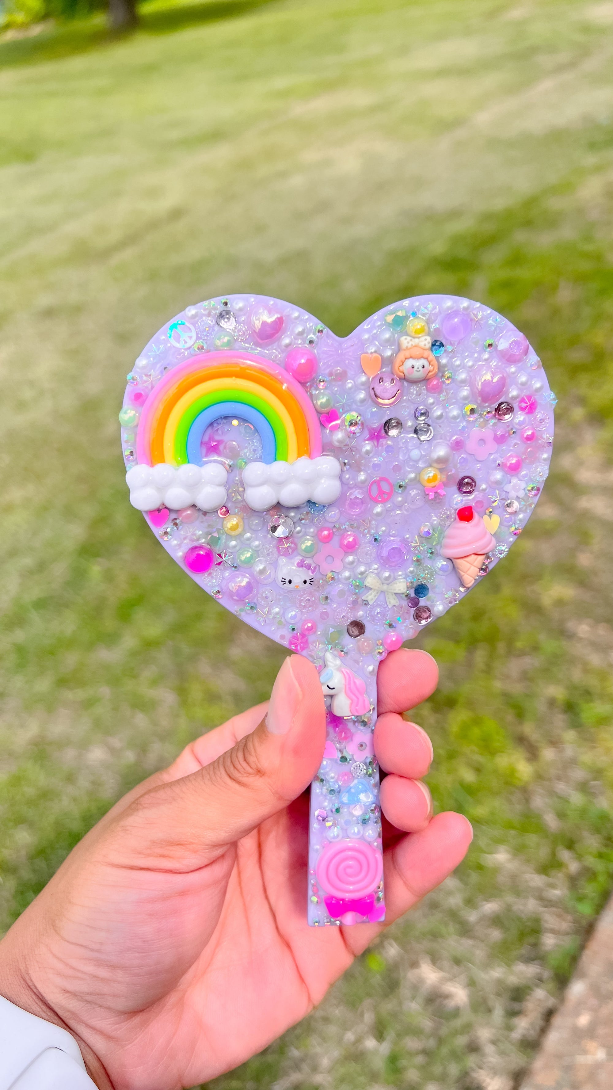 Cutie Junk Charm Mirror - Heart Shaped Handheld Bedazzled Mirror Daisie Boutique