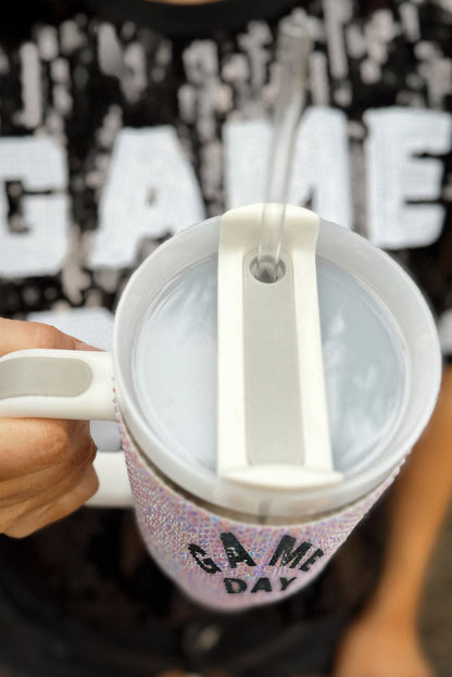 White GAME DAY Rhinestone Handle Large Tumbler 40oz Dear-Lover Dropshipping