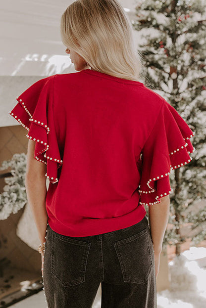 Pearl Embellished Ruffle Sweater Dear-Lover Dropshipping