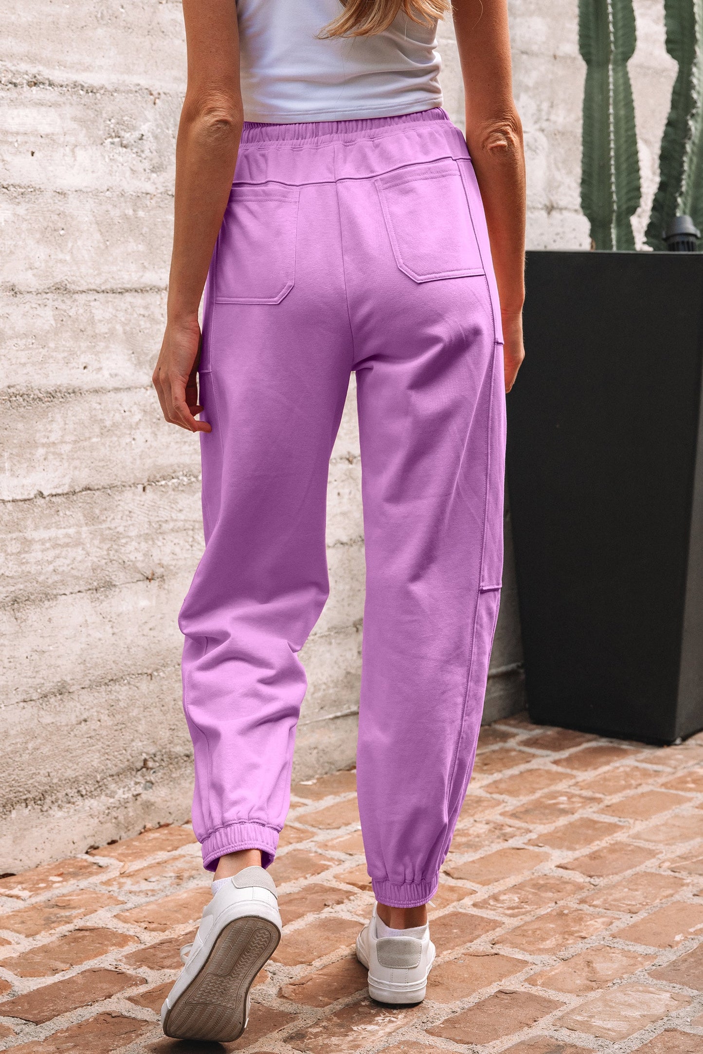 Drawstring Waist Patchwork Solid Color Jogger Pants - Lilac Dear-Lover Dropshipping