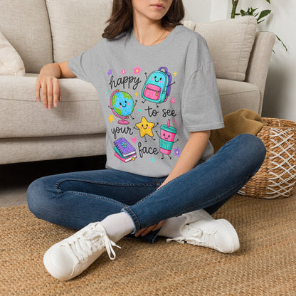 "Happy to See Your Face" Cute Back-to-School Backpack & Earth Graphic Tee