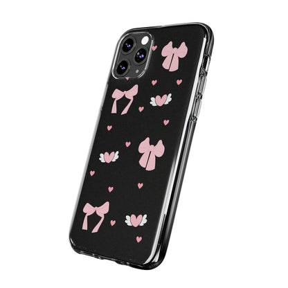 Cute Pink Bow Soft Phone Case | Stylish Heart & Wing Design