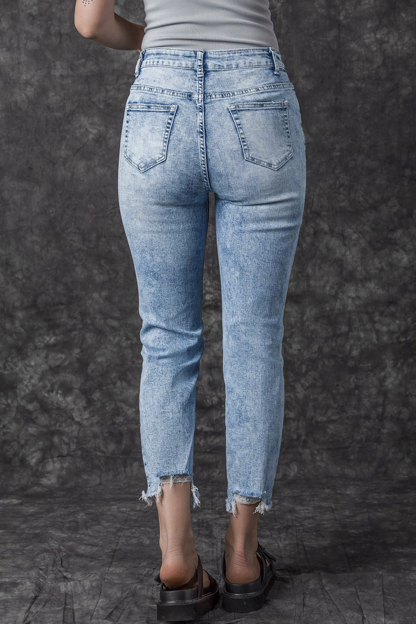 Sky Blue Acid Wash Distressed Slim Fit Jeans Daisie Boutique