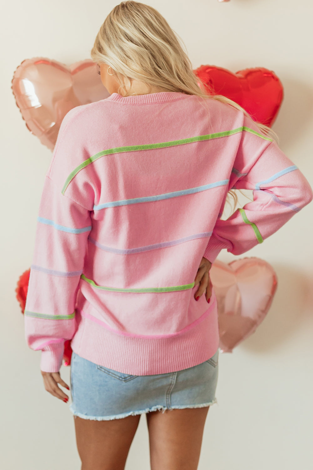 Rainbow Stripes Baggy Henley Sweater Daisie Boutique