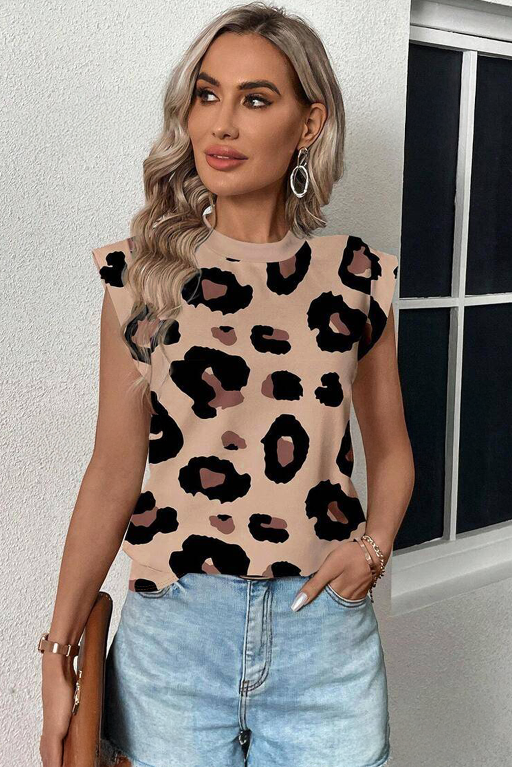 Leopard Crew Neck Cap Sleeve Casual Tee Daisie Boutique