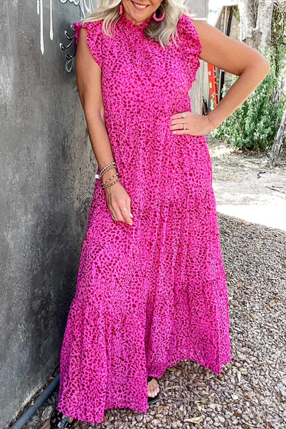 Leopard Print Ruffled Tiered Maxi Dress - Rose Red Daisie Boutique