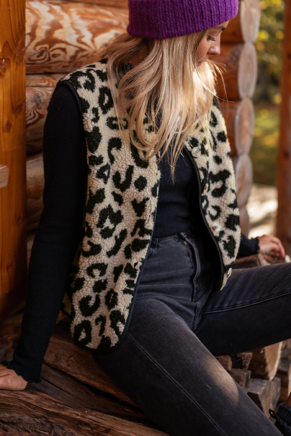 Leopard Print Sherpa Vest Coat Daisie Boutique