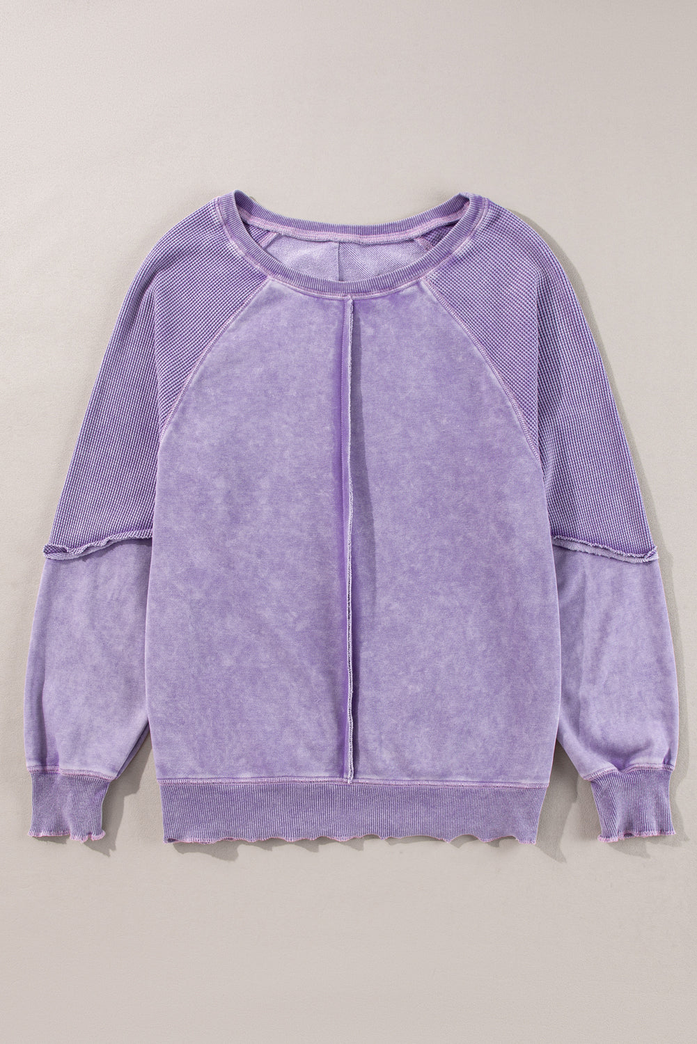 Orchid Petal Solid Waffle Knit Patchwork Raglan Sleeve Sweatshirt Daisie Boutique