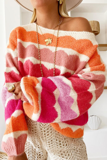 Wave Striped Balloon Sleeve Multicolored Sweater Daisie Boutique