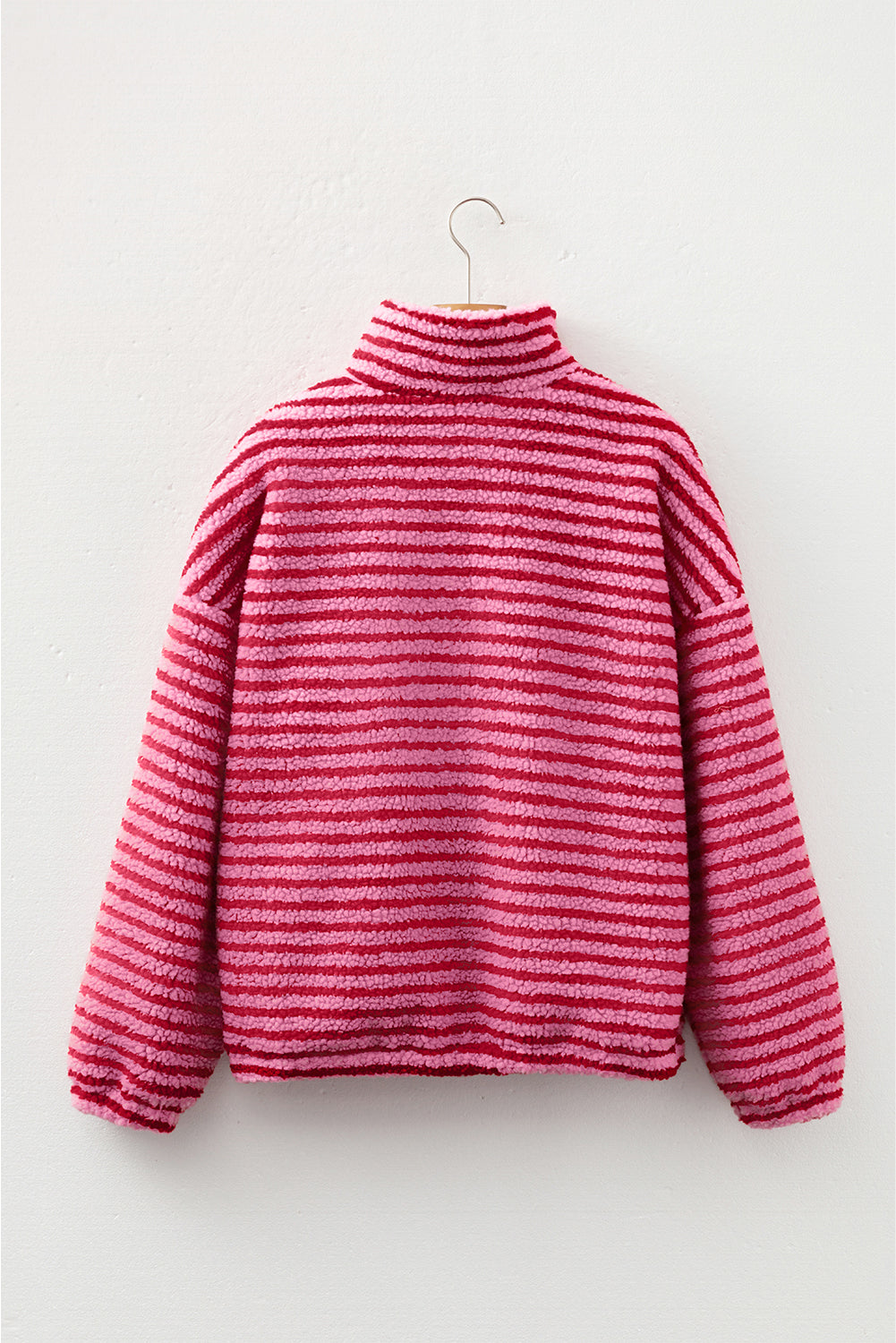Pink Stripe Quarter Zip Fleece Oversize Sweatshirt Dear-Lover Dropshipping